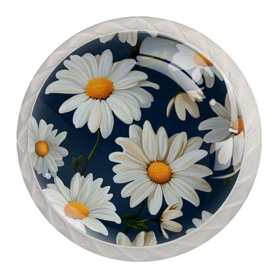 4 Pcs Round White Knobs for Kitchen Cabinet Cupboard Dresser Bookcase Daisy Drawer Pulls Handles Home Decor