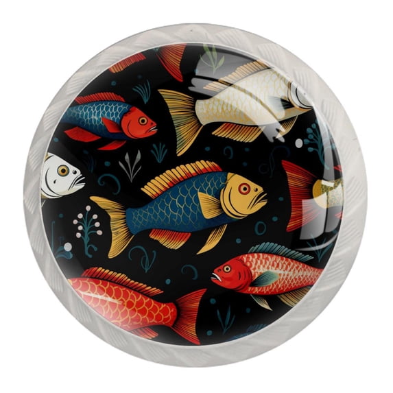 4 Pcs Round White Knobs for Kitchen Cabinet Cupboard Dresser Bookcase Fish Drawer Pulls Handles Home Decor