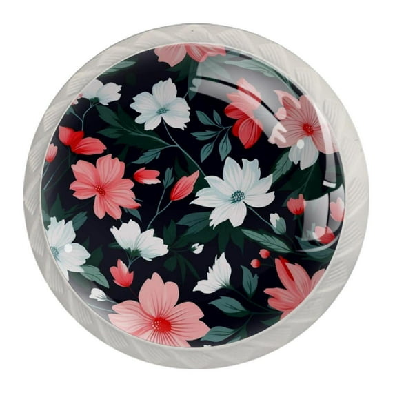 4 Pcs Round White Knobs for Kitchen Cabinet Cupboard Dresser Bookcase Flower Drawer Pulls Handles Home Decor