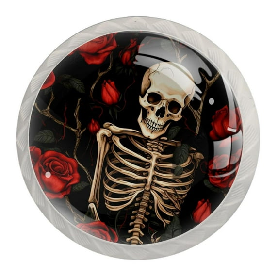 4 Pcs Round White Knobs for Kitchen Cabinet Cupboard Dresser Bookcase Roses and Skull Drawer Pulls Handles Home Decor