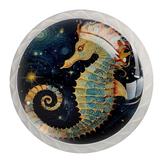 4 Pcs Round White Knobs for Kitchen Cabinet Cupboard Dresser Bookcase Seahorse Drawer Pulls Handles Home Decor