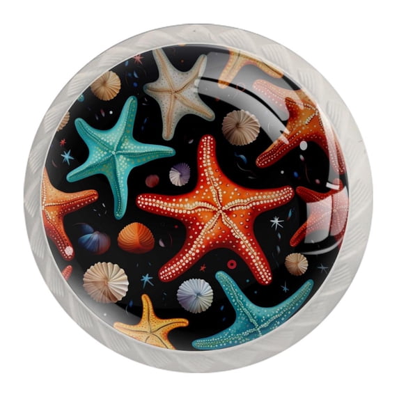 4 Pcs Round White Knobs for Kitchen Cabinet Cupboard Dresser Bookcase Starfish Drawer Pulls Handles Home Decor
