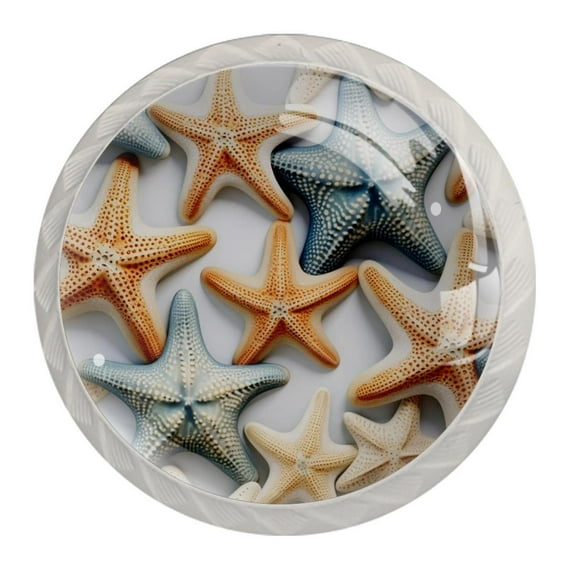 4 Pcs Round White Knobs for Kitchen Cabinet Cupboard Dresser Bookcase Starfish Drawer Pulls Handles Home Decor