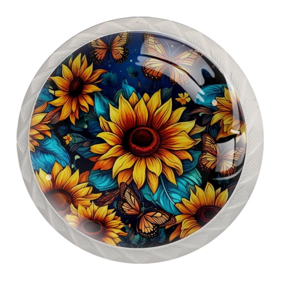 4 Pcs Round White Knobs for Kitchen Cabinet Cupboard Dresser Bookcase Sunflower Butterfly Drawer Pulls Handles Home Decor