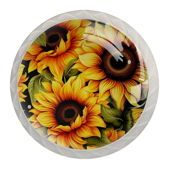 4 Pcs Round White Knobs for Kitchen Cabinet Cupboard Dresser Bookcase Sunflower Drawer Pulls Handles Home Decor