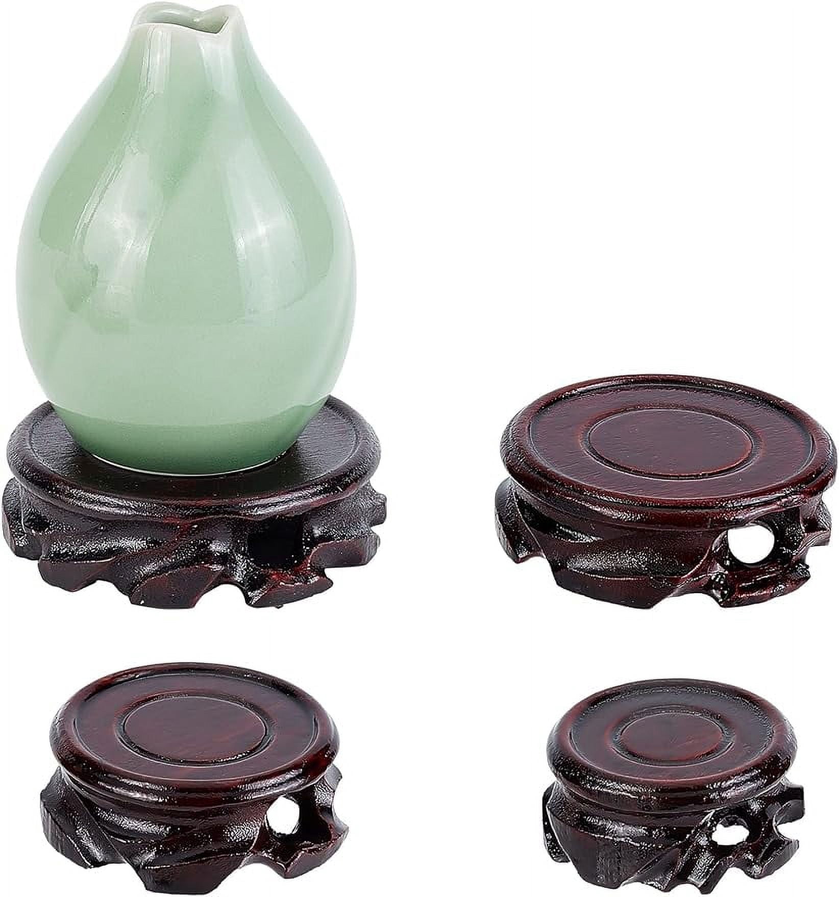 4 Pcs Round Wood Display Base 4 Style Wooden Decorative Base Vintage Circular Vase Base for Collectibles Statue Figurine Crystal Display Home Decoration