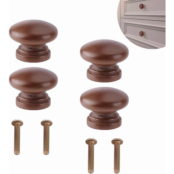4 Pcs Round Wood Knobs 33mm/1.3" Mushroom Shape Wooden Cabinet Furniture Knobs Drawer Pull Handles for Kitchen Cabinets Furniture Dresser Wardrobe Cupboard Brown colorful