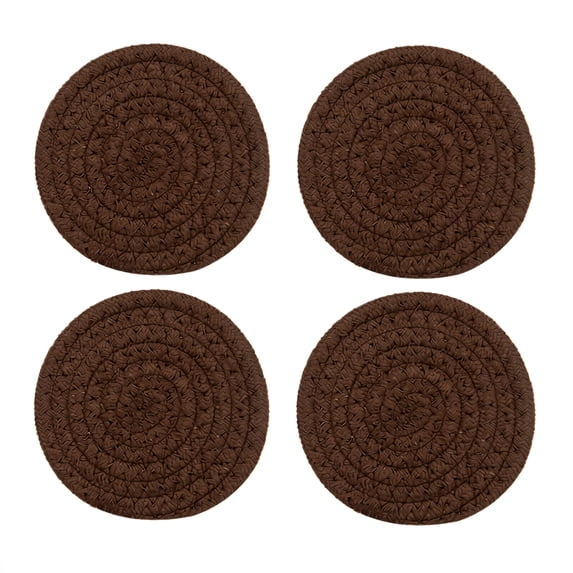 4 Pcs Round Woven Coasters Set, Cotton Absorbent Drink Coasters, Heat Resistant Tabletop Protectors for Coffee Tables & Desks(Red)