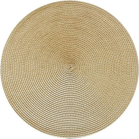 4 Pcs Round Woven Placemats,7.1In Woven Mats,Hand-Woven Placemats,Gold Farmhouse Weave Place Mats,Rustic Braided Table Mats for Dining,Table,Home,Wedding