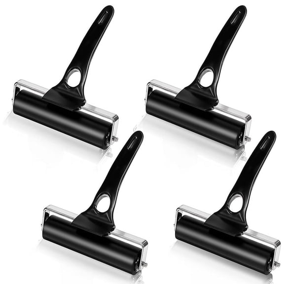 4 Pcs Rubber Roller Black Rubber Brayer Rollers Ink Roller for Gluing Printing Inking Block Paper Crafting