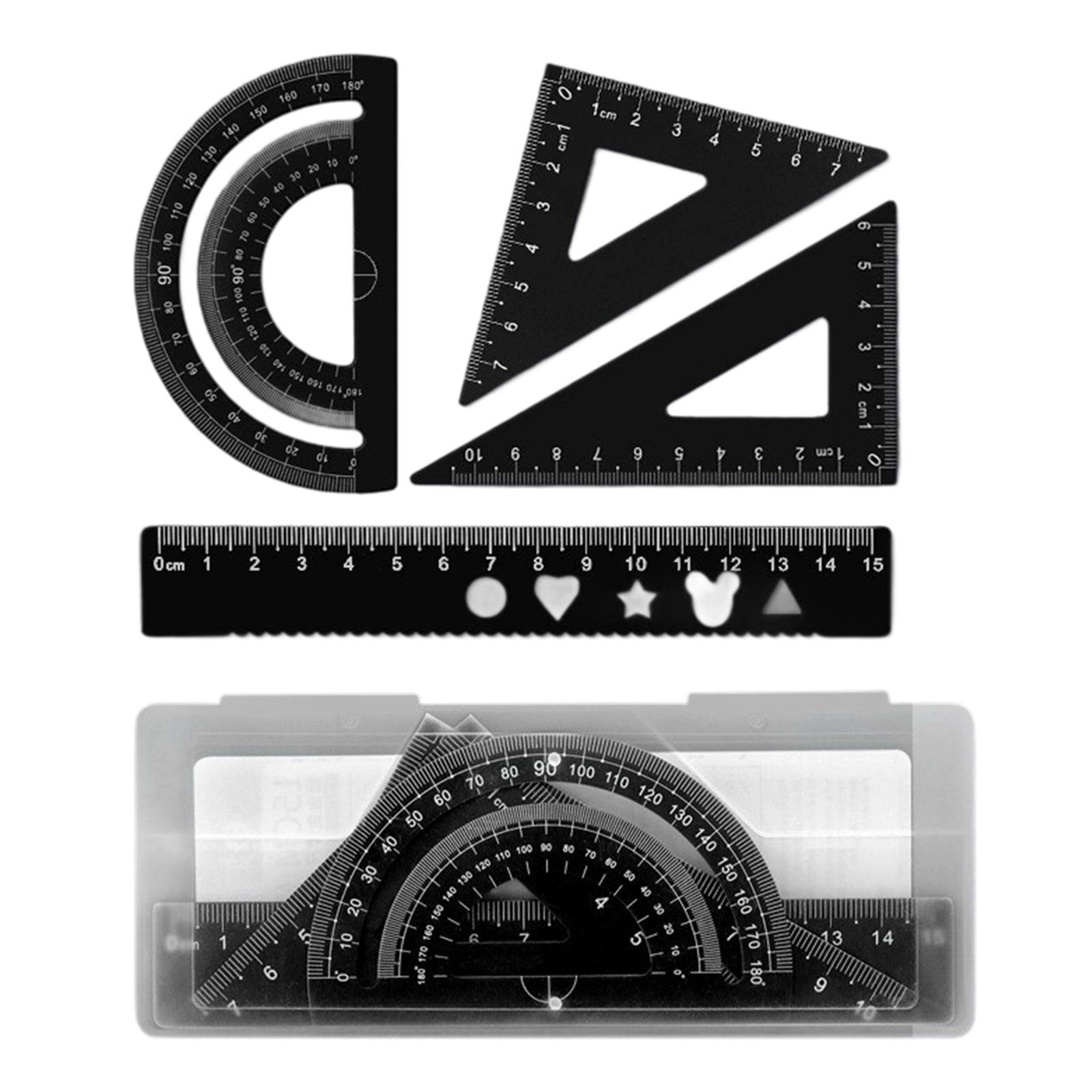 4 Pcs Ruler Protractor Set Geometry Tool Metal Ruler Set Triangle ...