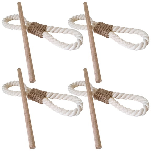 4 Pcs Rustic Curtain Tiebacks, Natural Cotton Rope With Wood Club, Farmhouse Drapery Holder For Living Room Bedroom, Decorative Holdbacks