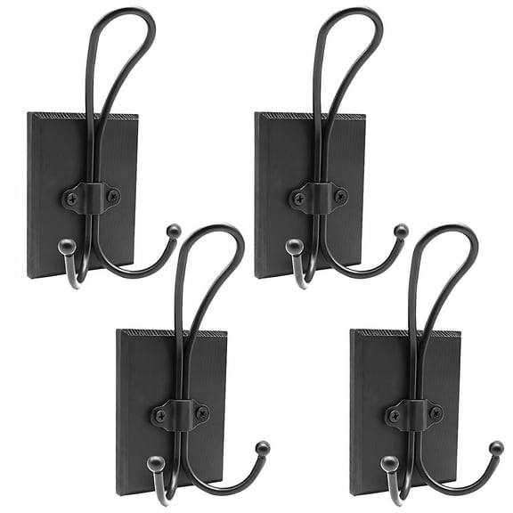 4 Pcs Rustic Wood Wall Hooks, Solid Wood & Metal Wall Mounted Coat Rack, Farmhouse Entryway Hangers, Double Hooks Design, Easy to Install, 6.3 x 2.95 x 0.47 in / 16 x 7.5 x 1.2 cm