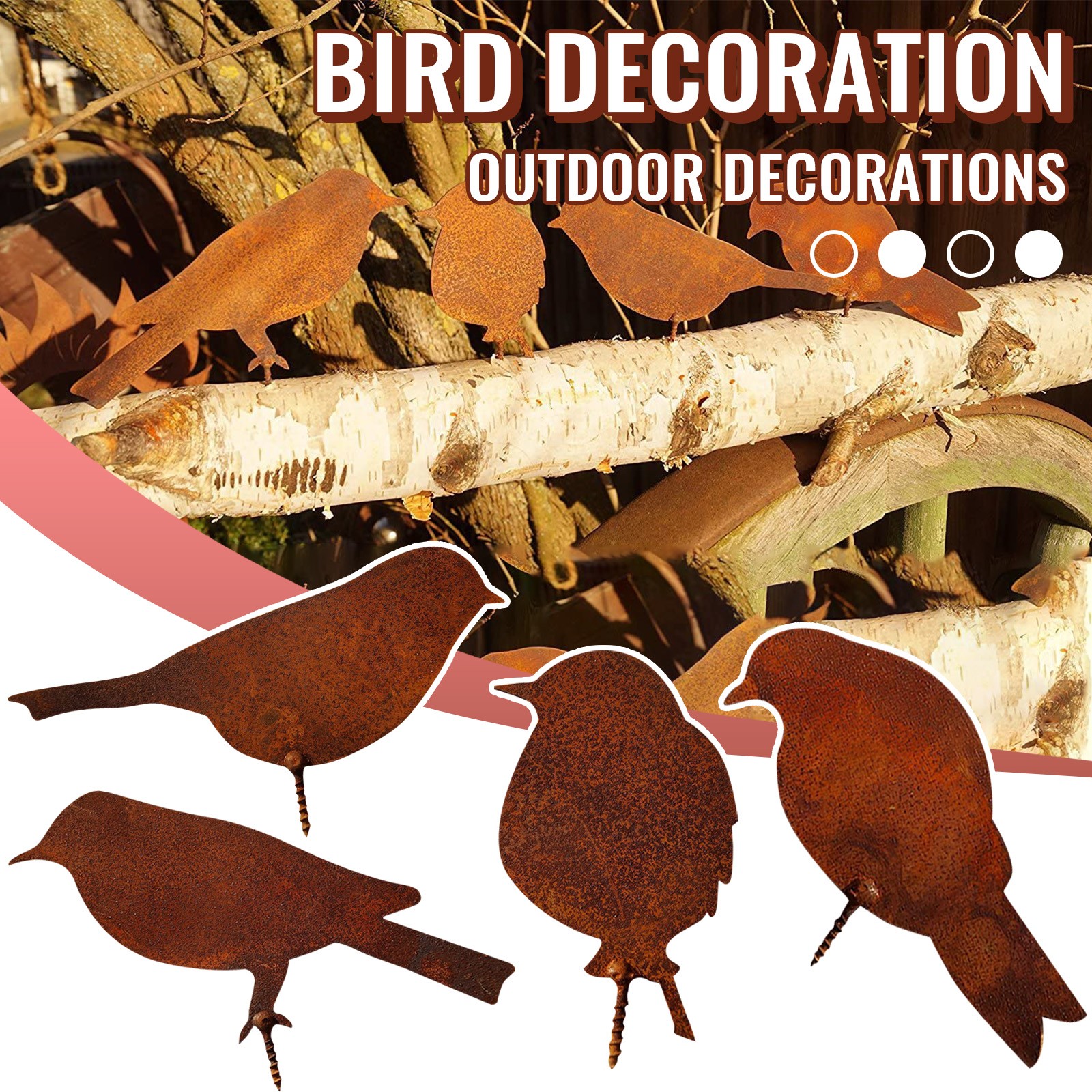 Picture of 4 Pcs Rusty Birds Decoration Lifelike Metal Birds Garden Ornaments ...