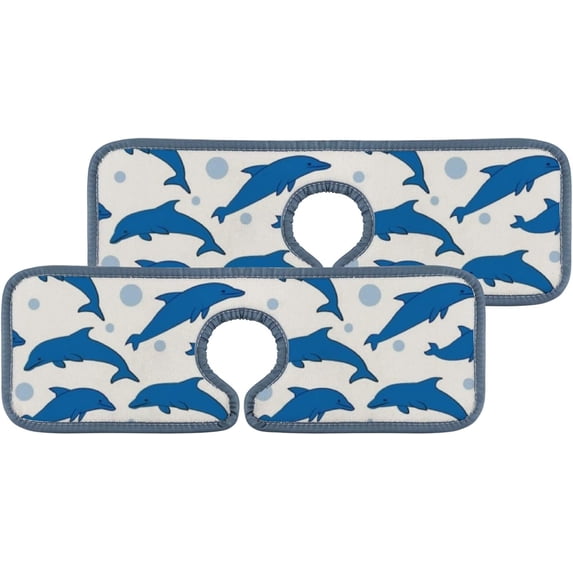 4 Pcs SKYSONIC Faucet Absorbent Mat Dolphins Bubbles Washable Counter Drying Pads Behind Faucet for Kitchen Bathroom