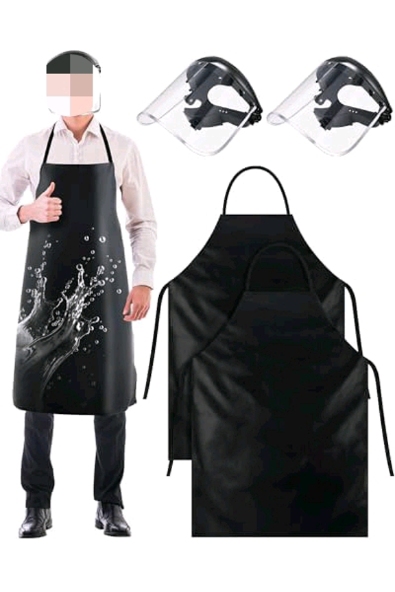 4 Pcs Safety Face Shield with 42.5" Waterproof Rubber Apron Set for Chemical Protector Work Face Mask for Grinding and Cutting PC Full Impact Resistant Safety Shield for Men Heavy Duty Work