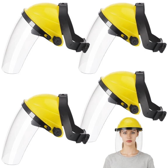 4 Pcs Safety Face Shields, Full Face Protection Transparent Anti-Fog Work Masks with Adjustable Headband for Cooking, Grinding, Cutting, Kitchen, Workshop