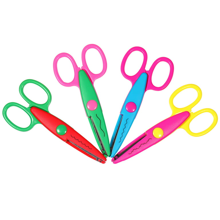4 Pcs Children Safety Scissors, Kids Scissors Colorful Serrated Scissors  Blunt Tip with Scale