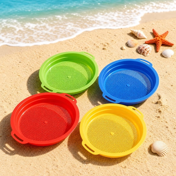 4 Pcs Sand Sifters,Tutuviw Plastic Sand Sifter,Large Sand Strainer,Sand Toys for Digging Picking Up Shells,Shark Teeth,Sand Mesh Strainer,Lightweight Plastic Sieve Hand Strainer for Sand,4 Colors