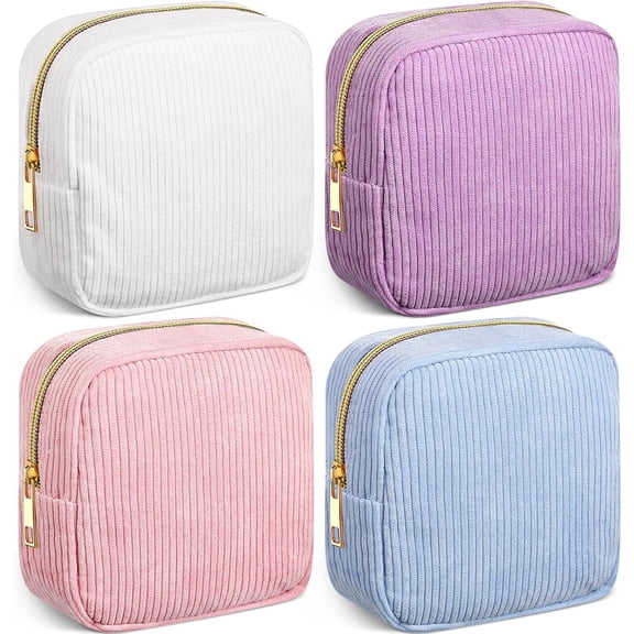 4 Pcs Sanitary Napkin Storage Bag Corduroy Period Bag for School Teen Mini Makeup Preppy Cosmetic Wallet Set for Women Portable First Period Pouch with Zipper Cute Pad Pouch