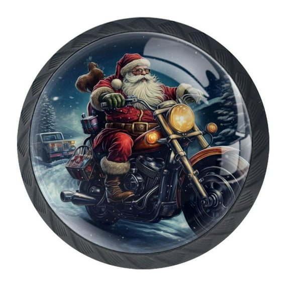 4 Pcs Santa Claus Motorcycle Knobs for Kitchen Cabinet Cupboard Dresser Bookcase Drawer Pulls Handles Round Home Decor