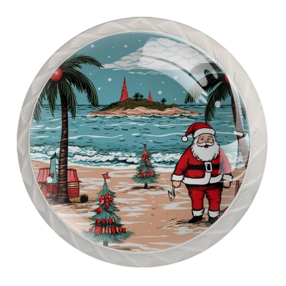 4 Pcs Santa Claus Vacation Knobs for Kitchen Cabinet Cupboard Dresser Bookcase Drawer Pulls Handles Round Home Decor