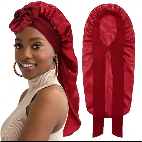 4 Pcs Satin Hair Protector Set, XL Long Bonnet for Braids, Night Cap with Stretch Band for Sleeping
