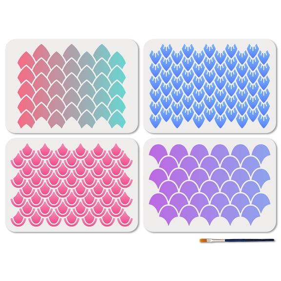 4 Pcs Scale Stencils Reusable Dragon Scale Texture Stencils