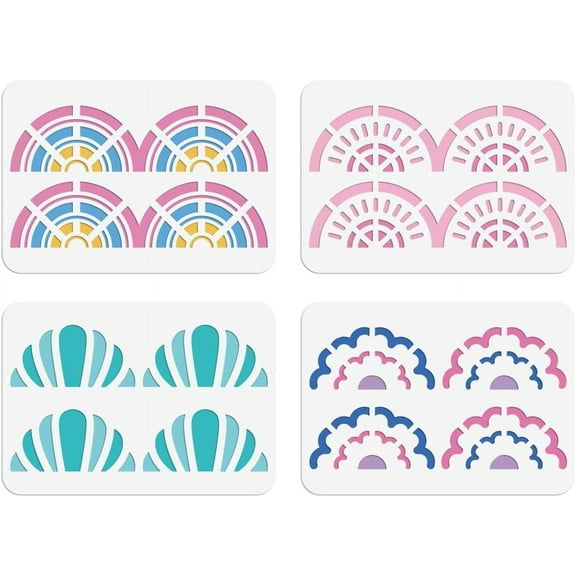 4 Pcs Scallop Pattern Painting Stencil 8.3x11.7 Inch Shell Shape DIY Art and Craft Stencils Hollow Out Rainbow Drawing Painting Template for Wood Fabric Paper Walls Colorful