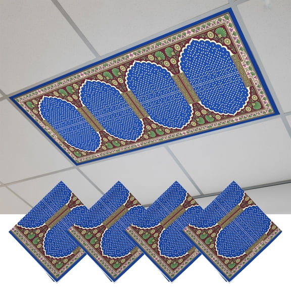 4 Pcs Scalloped Arch Fluorescent Light Covers Ornate Royal Blue Emerald Green Frame Magnetic Light Covers for Ceiling Lights 4 x 2 ft Drop Ceiling Lights Cover Shade for Office, Home, Hospital
