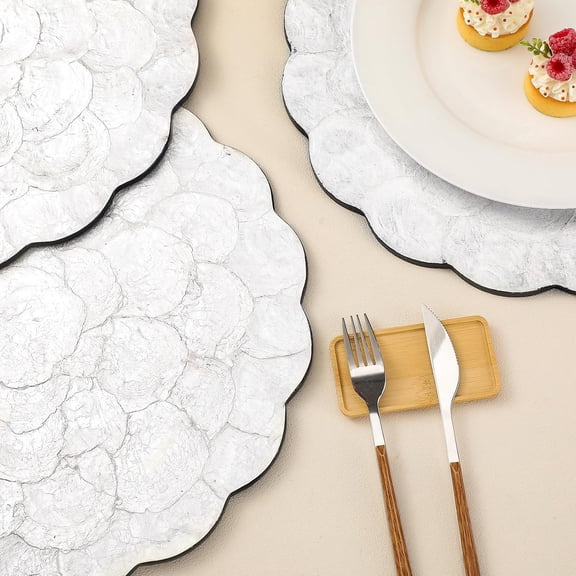 4 Pcs Scalloped Capiz Shell Placemats - 15'' Ivory Wavy Decorative Table Mats for Holiday Dinner Party