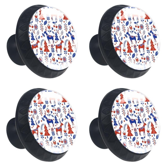 4 Pcs Scandinavian Folk Knobs for Kitchen Cabinet Cupboard Dresser Bookcase Drawer Pulls Handles Round Home Decor