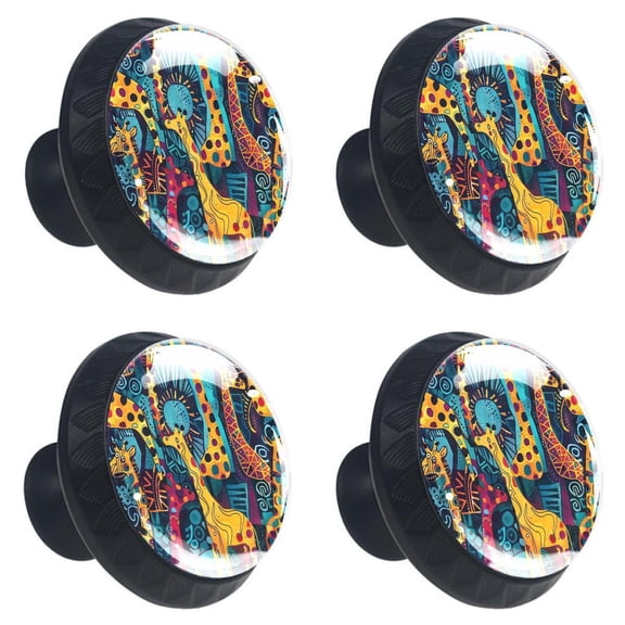 4 Pcs Scary Giraffe Doodle Print Cabinet Knobs 30mm Round Crystal Glass Drawer Handles Pulls with Screws for Kitchen Cupboard Wardrobe Closet Dresser, Home&Office