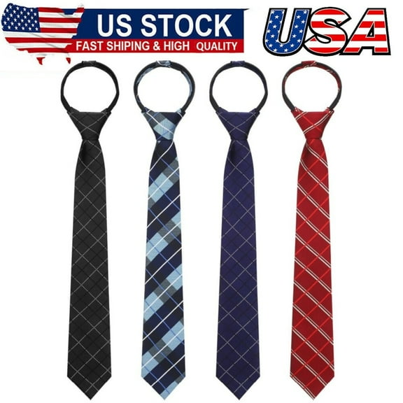 4 Pcs School Ties for Boys Kids 15 Inch Plaid Pre-tied Adjustable Neckties Boys