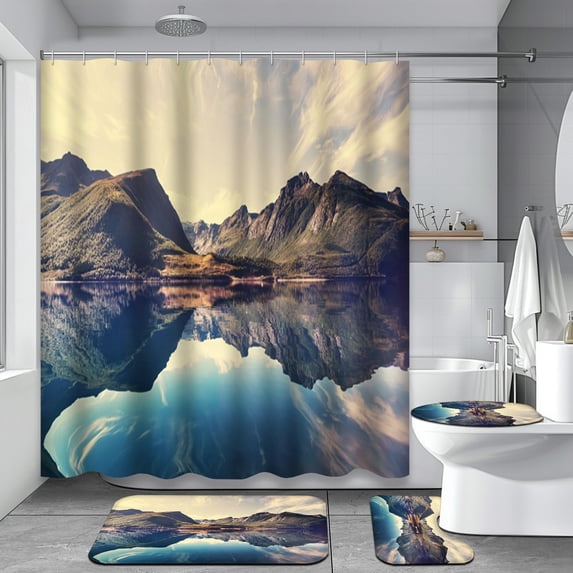 4 Pcs Science Fiction Shower Curtain Sets with Rugs for Bathroom Decor,Astronaut Space Bathroom Shower Curtain Sets,Solar Eclipse Bathroom Sets with Shower Curtain and Rugs