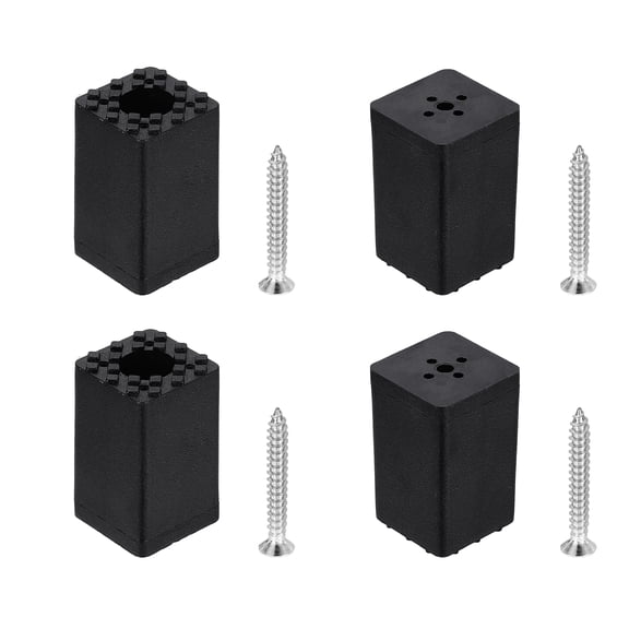 4 Pcs Screw-On Furniture Pads, Square Plastic Non Slip Feet with Stainless Screw, 1.18" W x 1.97" H Feet Covers Chair Bumpers Pads Chair Leg Caps for Chair, Table, Black
