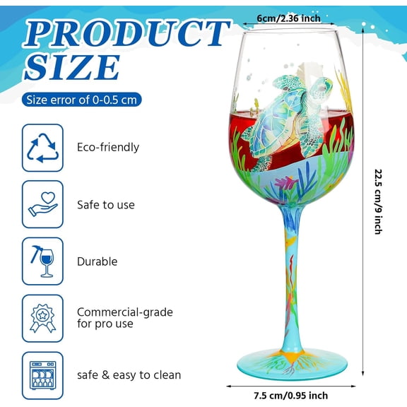 4 Pcs Sea Animal Hand Painted Wine Glasses Ocean Stemmed Cups Decorative Drinking Cup Summer Gifts for Women Men Birthday Party Supplies