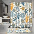 thumbnail image 1 of 4 Pcs Sea Bathroom Shower Curtain Sets with Rugs, Corals Starfish Bathroom Sets with Shower Curtain and Rugs, Blue White Bathroom Decor Sets with Mats and Towels, 1 of 7