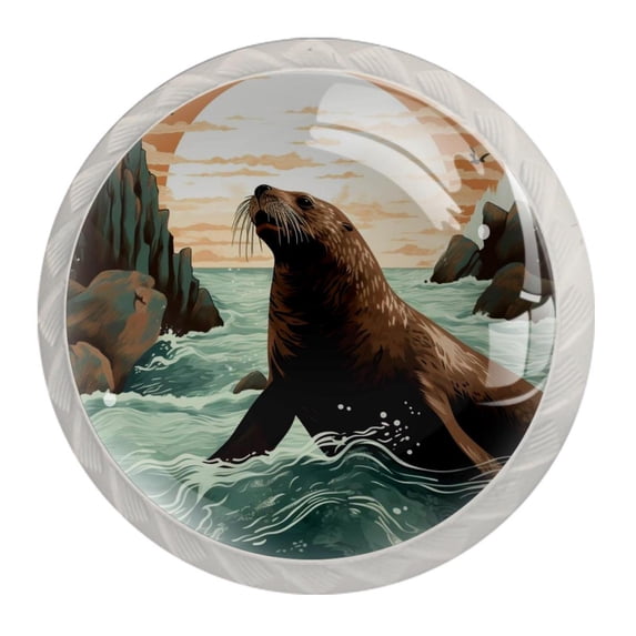 4 Pcs Sea Lion Knobs for Kitchen Cabinet Cupboard Dresser Bookcase Drawer Pulls Handles Round Home Decor