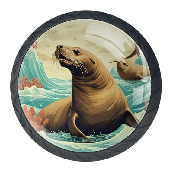 4 Pcs Sea Lion Knobs for Kitchen Cabinet Cupboard Dresser Bookcase Drawer Pulls Handles Round Home Decor