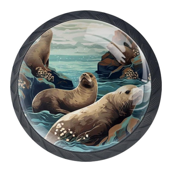4 Pcs Sea Lion Knobs for Kitchen Cabinet Cupboard Dresser Bookcase Drawer Pulls Handles Round Home Decor
