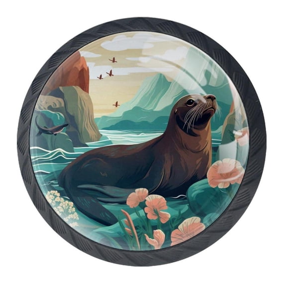 4 Pcs Sea Lion Knobs for Kitchen Cabinet Cupboard Dresser Bookcase Drawer Pulls Handles Round Home Decor