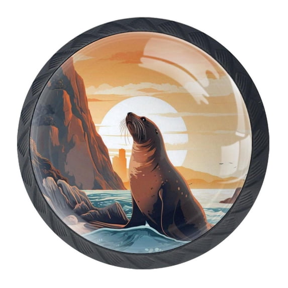 4 Pcs Sea Lion Knobs for Kitchen Cabinet Cupboard Dresser Bookcase Drawer Pulls Handles Round Home Decor