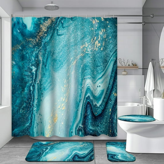 4 Pcs Sea Turtle Bathroom Shower Curtain Sets with Rugs, Watercolor Bathroom Sets with Shower Curtain and Rugs, Ocean Summer Bathroom Decor Sets with Mats and Towels