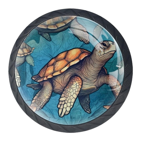 4 Pcs Sea Turtle Knobs for Kitchen Cabinet Cupboard Dresser Bookcase Drawer Pulls Handles Round Home Decor