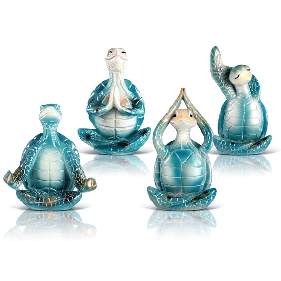 4 Pcs Sea Turtle Meditation Yoga Decor Office Beach Zen Room Decor Sea Turtles Yoga Figurines Coastal Ocean Beachy Bathroom Turtle Gifts for Women Yogis Home Office Decorations(Classic)