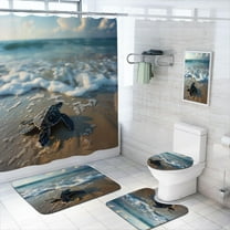 4 Pcs Sea Turtle Shower Curtain Set with Rugs,Toilet Lid Cover, Bath Mat Animal Cute Blue Watercolor Art Funny Bathroom Shower Curtain with 12 Hooks Accessories Decorative