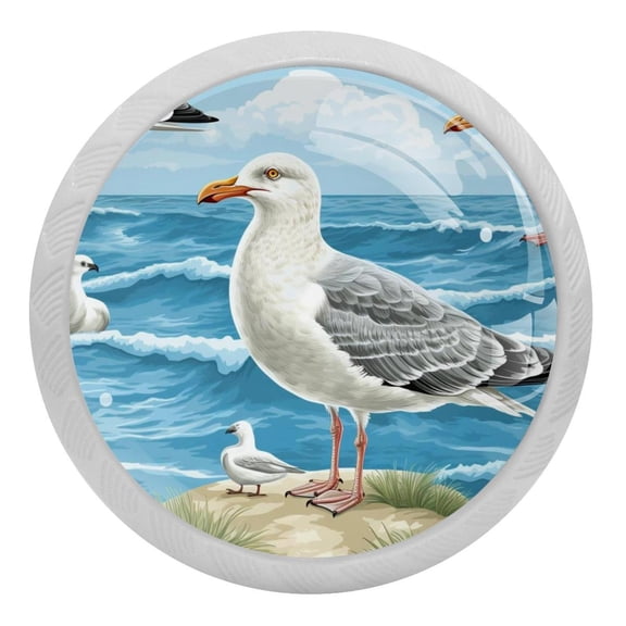 4 Pcs Seagull Standing on Sea Wave Stone Crystal Glass Drawer Knob Pull Handle Ergonomic 30mm Glow in The Dark Furniture Cabinet Handle for Kitchen Dresser Cupboard Wardrobe