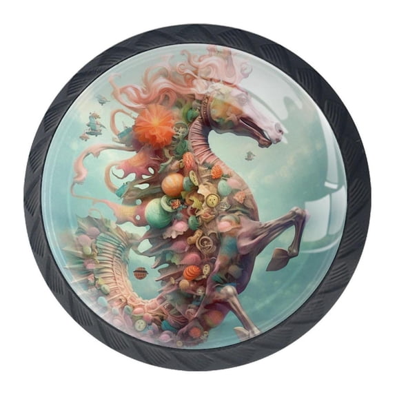 4 Pcs Seahorse Knobs for Kitchen Cabinet Cupboard Dresser Bookcase Drawer Pulls Handles Round Home Decor