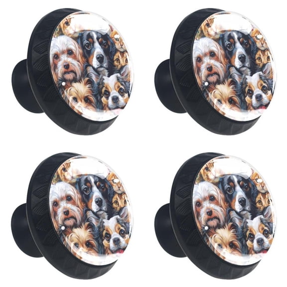 4 Pcs Seamless Cats Dogs Print Cabinet Knobs 30mm Round Crystal Glass Drawer Handles Pulls with Screws for Kitchen Cupboard Wardrobe Closet Dresser, Home&Office